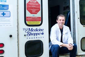 Pharmacist Michael Hatt is shown with his mobile clinic that he converted from a retired ambulance. Hatt is using it as a vaccination clinic in Port Hawkesbury but last fall, he drove it to rural communities where he offered flu shots to people who would normally have a problem getting them. STEVE RANKIN PHOTOGRAPHY