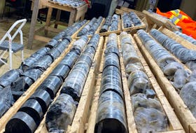 Core samples taken during gold exploration drilling in Newfoundland. APEC says mine development and exploration will contribute to investment growth in Newfoundland and Labrador. 
