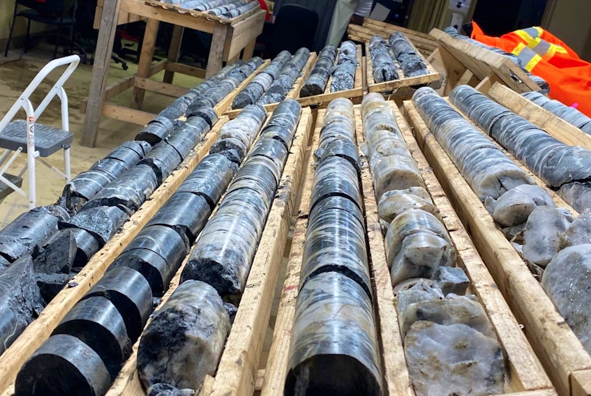 Core samples taken during gold exploration drilling in Newfoundland. APEC says mine development and exploration will contribute to investment growth in Newfoundland and Labrador. 
