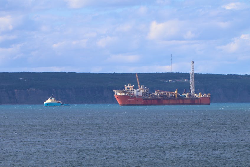 The Terra Nova floating production, storage and offloading vessel in Conception Bay with a supply ship. Telegram file photo