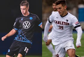 Midfielder Scott Firth of Halifax (left) and former Carleton University striker Stefan Karajovanovic have signed with the HFX Wanderers. - Contributed