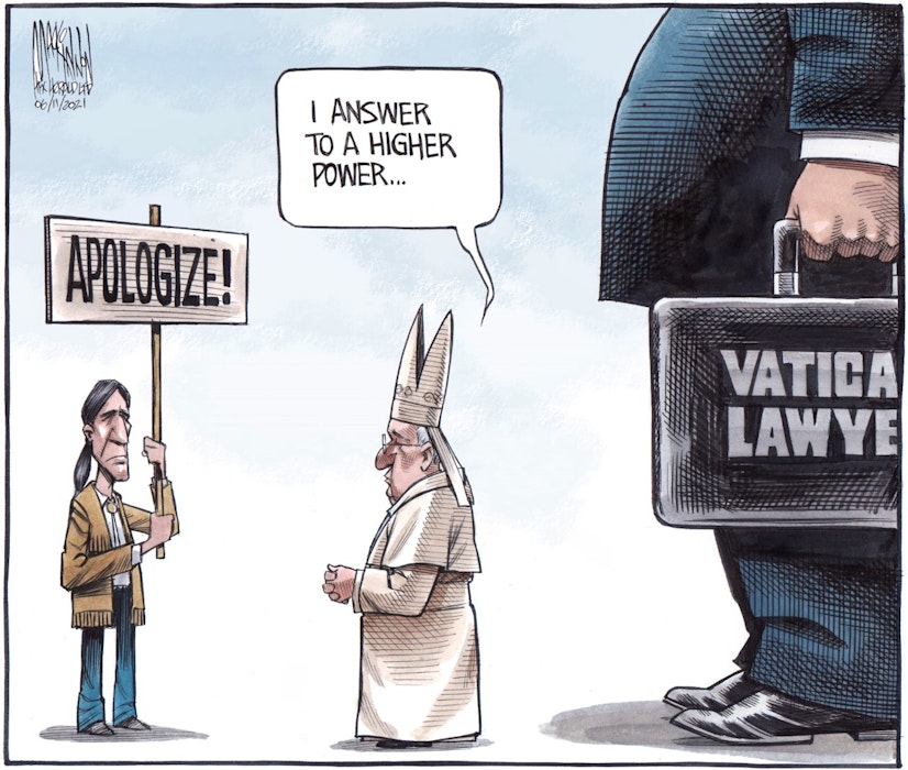 Bruce MacKinnon cartoon for June 11, 2021. Vatican, residential schools, Canada, apology - Bruce MacKinnon