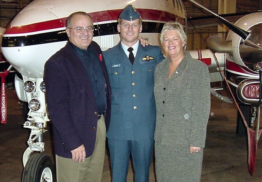 Capt. Steve MacDonald, centre, with parents Daryl and Alice MacDonald. Contributed - Saltwire network