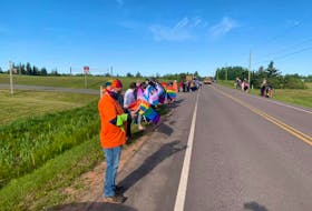Pride P.E.I. secretary Andrea MacPherson shot this photo of 2SLGBTQIA+ supporters lining the highway outside of East Wiltshire Intermediate School June 14. The school was the subject of controversy over the weekend as news spread of homophobic incidents that occurred there June 10, which was designated Pride  Day at the school. 