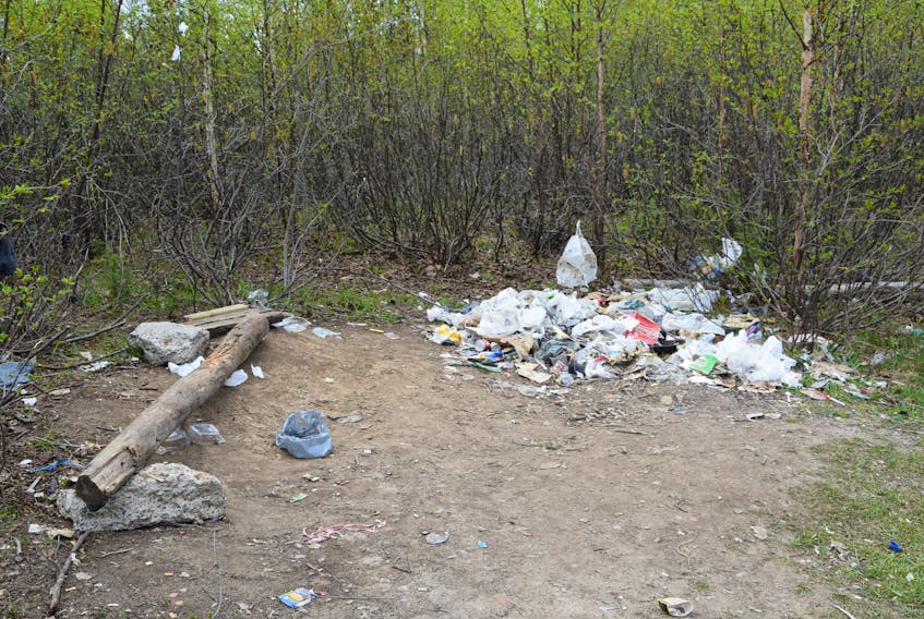 A large number of transient people in Happy Valley-Goose Bay live in areas like this on the trail system and in the woods surrounding town.