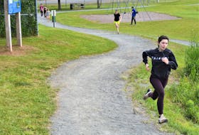 Truro Lions’ runner Tayler Ferguson sprinting uphill on the trail at the Bible Hill Recreation Park as part of the club’s training.