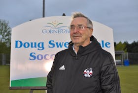 Doug Sweetapple has spent a lot of time on Corner Brook’s soccer fields, so it’s only fitting that one of them now bears his name. The Doug Sweetapple Soccer Field is on Wellington Street.