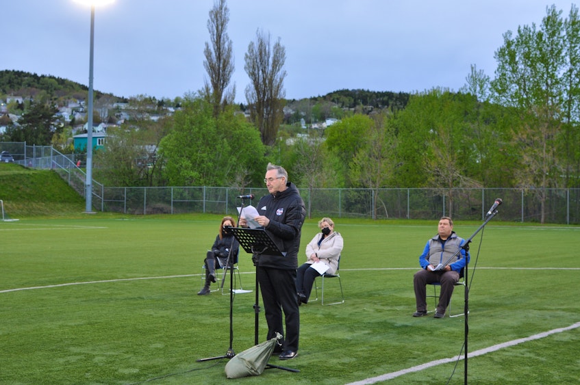 Doug Sweetapple was honored Tuesday night to see the Wellington Street soccer complex in Corner Brook renamed the Doug Sweetapple soccer field.  - Diane Crocker