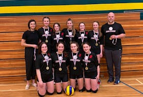 The Red Mudd Volleyball Club recently won the Volleyball P.E.I. 14-and-under girls tier one championship. Team members, front row, from left, are Lauryn Woodworth, Rachel MacFadyen, Mava Gauthier and Abby LeBlanc. Second row, from left, are Nicole Abriel, Sophia Butler, Jocelyn Landry, Ariah Pot, Keira Cullingworth, Reagan Hunter and coach Philip Woodworth.