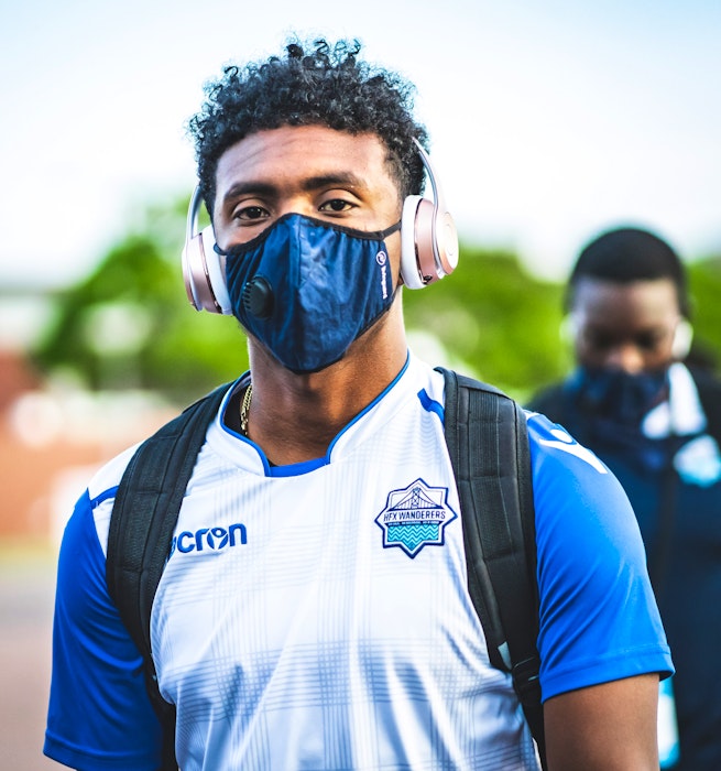 A masked Akeem Garcia arrives for a match during last summer's Island Games season tournament in Charlottetown. The HFX Wanderers and the rest of the Canadian Premier League will open the 2021 season this Saturday in Winnipeg. - HFX Wanderers