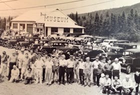 A group of Maritimers, including approximately nine from Prince Edward Island, participate in an Antique Car Tour to Expo 67 in Edmundston, N.B.