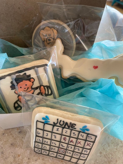 The author offered up “self-isolation celebration cookies” to her grass cutters, cleaner and support people. The custom sets were made by Island confectioner @AtYourServiceCreations and included a P.E.I. cookie, a jailbird, a countdown calendar, and a likeness of the family dog (also confined to the property for the duration of the self-isolation). Vera Teschow • Special to The Guardian - Contributed