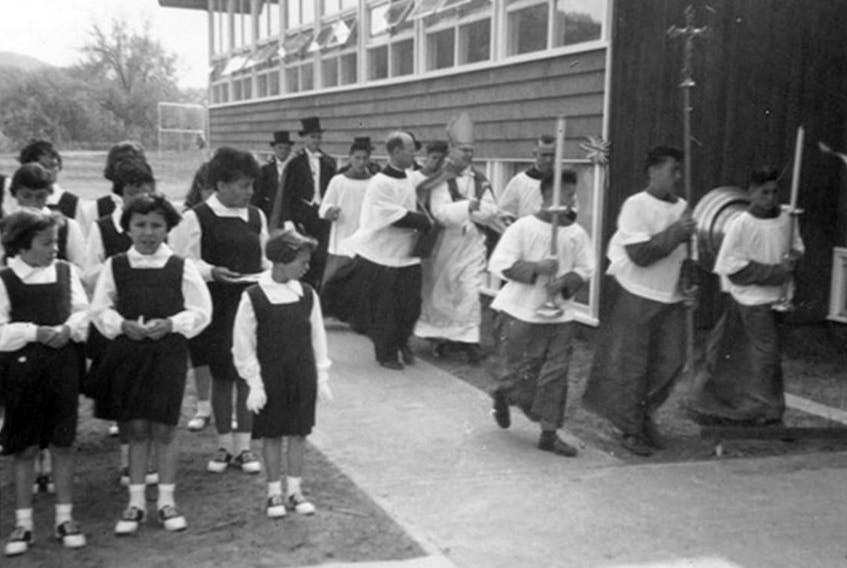 Undated photo of a religious procession at Marieval Indian Residential School.