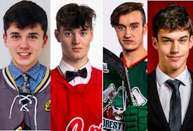 The Charlottetown Islanders top four draft picks at the 2021 Quebec Major Junior Hockey League draft were, from left, Brett Arsenault (fourth round), Anton Topilnyckyj (third round), Matis Ouellet (second round) and Nathan Mossey (fifth round).