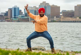 Hasmeet Singh Chandok, founder of the Maritime Bhangra Group, poses for a photo along the Dartmouth waterfront on Sunday, June 27, 2021.