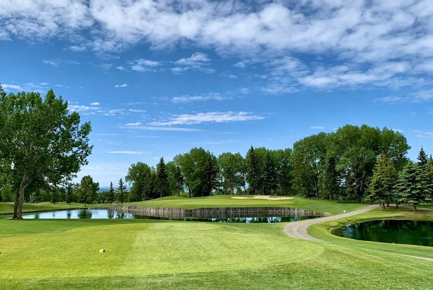 The fifth hole at Bearspaw Golf Club, a semi-private setup on the northwest outskirts of Calgary. Bearspaw course superintendent Adam Champion and his staff are preparing for a historic heat wave this week. (Wes Gilbertson/Postmedia)