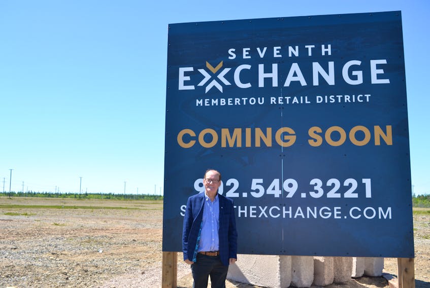 Chief Terry Paul stands next to the new sign for the Seventh Exchange, Membertou First Nation's newest development that Paul said will bring three new business in the coming months and more in the future. ARDELLE REYNOLDS • CAPE BRETON POST