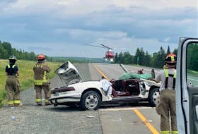 A medical transport helicopter respond to an accident on Hwy. 104 between exits 17 and 18.