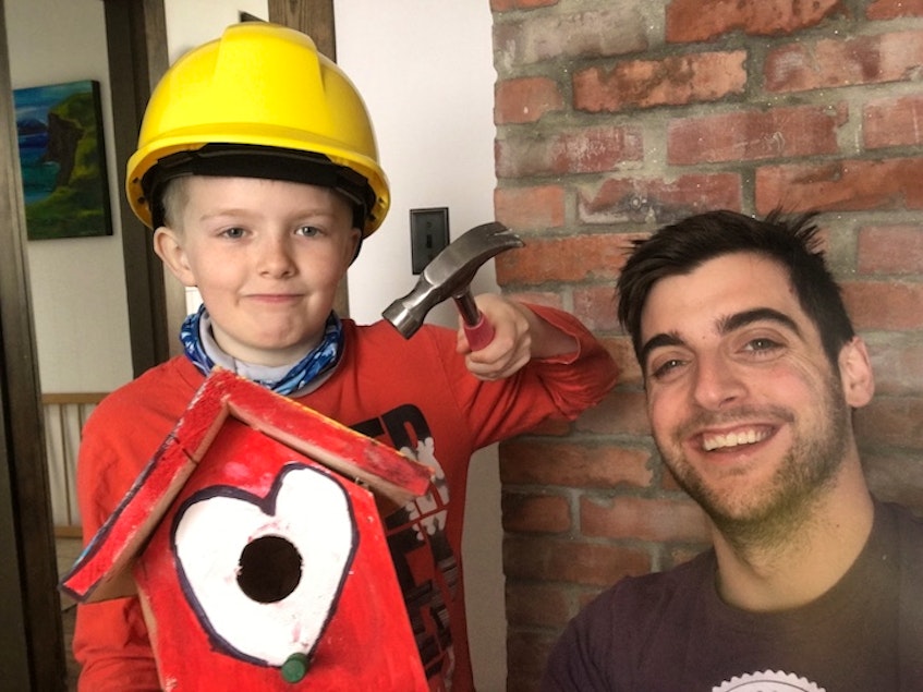 Little Brother Liam and his Big Brother Paul Manning seen with the birdhouse they assembled together, thanks to a donation from Mark Lindsay to Big Brothers Big Sisters of Colchester.  - Contributed