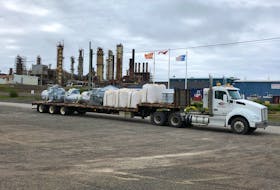 This transport truck arrived at the Come By Chance refinery Wednesday morning, loaded with what looks like structural components. However, the owners have not provided any information about the shipment or what it means for the refinery. 