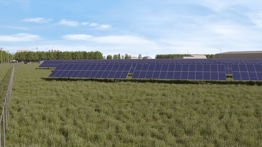 An artist’s conceptual drawing of what the Amherst solar garden will look like from the ground. - Contributed