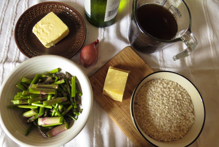 Here are some of the ingredients for Asparagus, Herb and Parmesan Risotto. 