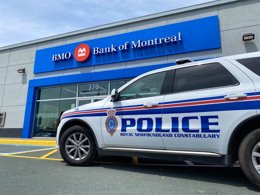 An RNC vehicle is parked outside the BMO Branch on Newfoundland Drive on Monday, June 7 following an alleged armed robbery at the bank. - Keith Gosse