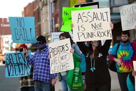 Protesters return to Atlantic Place as St. John's musician charged with sexual violence against children makes defence application