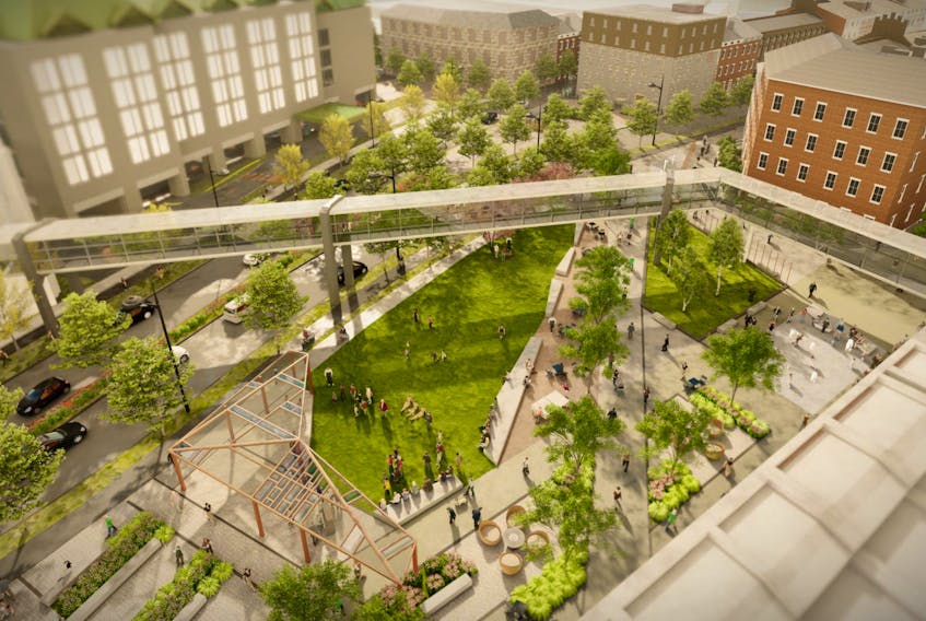 A rendering of the Granville Park area in the Cogswell interchange redevelopment plan in Halifax.