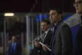 Borden-Carleton native Nicholas Tremere, holding the lineup card, is the new head coach of the Grand Falls Rapids. The Rapids play in the Maritime Junior Hockey League (MHL).