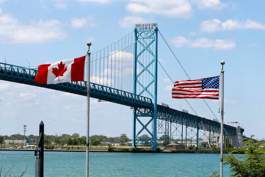 The international border crossing between Canada and the United States at the Ambassador Bridge in Windsor, Ontario.