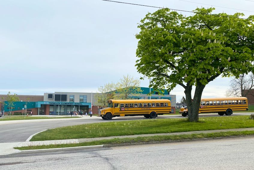 Students arrive for class at Yarmouth Elementary School one day last week after the province re-opened schools for the remainder of the school year. TINA COMEAU • TRICOUNTY VANGUARD
