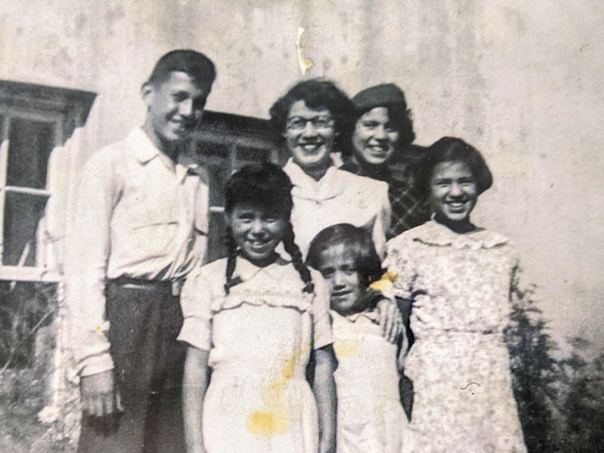 Jane and some of her siblings during a visit from the oldest at the Shubenacadie Residential School. Back: Thomas, Margaret and Helen. Front: Jane, Eleanor and Mary Kay. - Contributed