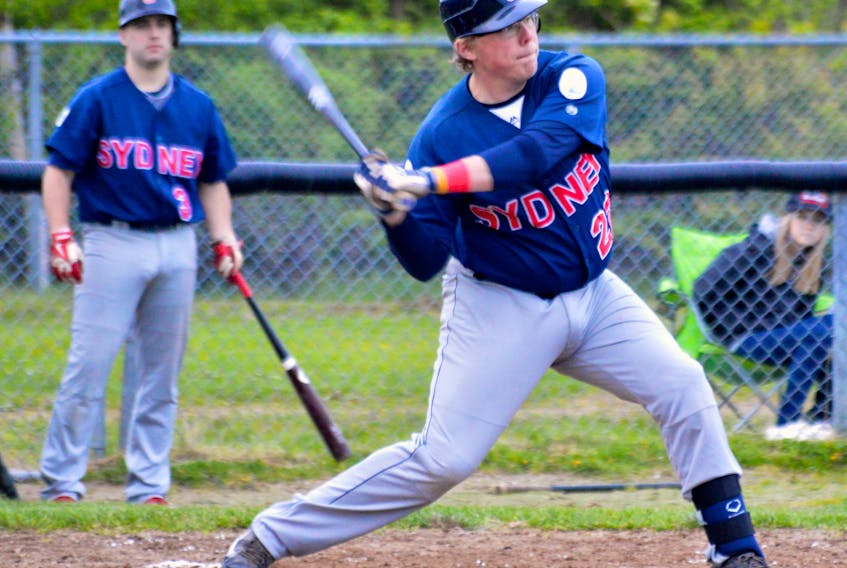 Sean Ferguson, shown batting in this file photo, smacked a three-run home run and five runs batted in to lead the Sydney Sooners to a 7-2 victory over the Kentville Wildcats on Saturday in the squad's first competitive game since October 2019. DAVID JALA/CAPE BRETON POST