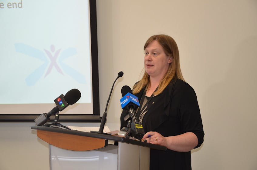 Naomi Shelton, director of policy and communications for Elections Nova Scotia, walks reporters through preparations that have been made for a safe provincial election, whenever it might be called. - Francis Campbell