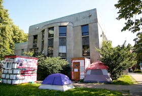 FOR SHELTER STORY:
Shelters and tents re seen in front of the former public library  Tuesday July 13, 2021 in Halifax. - Tim Krochak