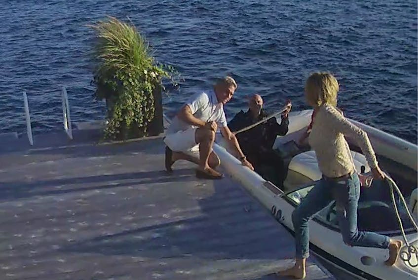  The video shows Linda O’Leary driving the speedboat, docking it and tying it down.