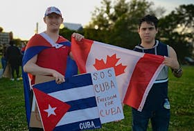 July 14, 2021 -- Demonstrators gathered in Halifax on Tuesday to draw attention to violence against protesters in Cuba.