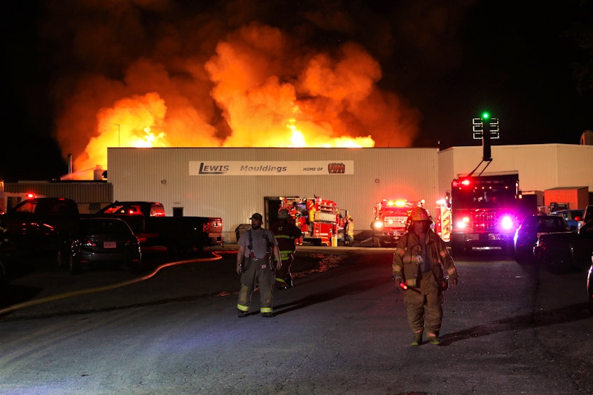 A huge blaze tore through Lewis Mouldings in Weymouth, Digby County. The fire started on July 13 and continued to burn throughout the night into July 14. KARLA KELLY PHOTO - Contributed