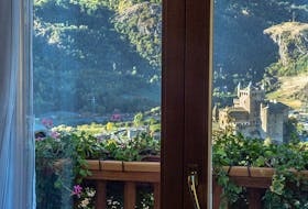 This image from Hotel Lo Fleye's website  in Saint Pierre, Italy, has a castle view.