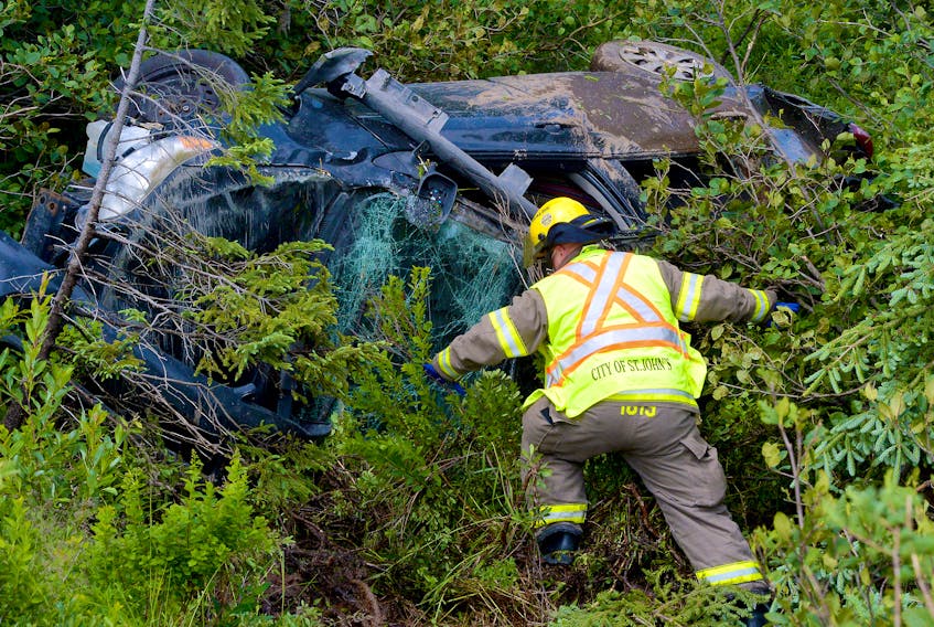 One man was sent to hospital following a single-vehicle crash on the TCH near St. John's Friday afternoon. Keith Gosse/The Telegram