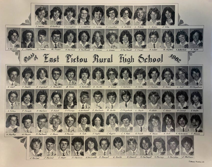 The East Pictou Rural High graduating class of 1982. - Contributed photo by Pridham Studios