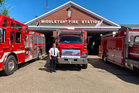 Middleton Fire Department Chief Mike Toole, shown with some of the department’s modern equipment in front of the town’s 71-year-old fire hall, says the firefighting force has outgrown the space. 