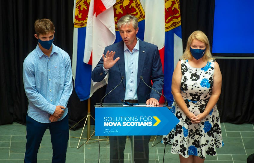 Progressive Conservative leader Tim Houston speaks at a campaign rally with his son Zachary and wife Carol by his side at Dalhousie on Saturday, July 17, 2021.
Ryan Taplin - The Chronicle Herald - Ryan Taplin