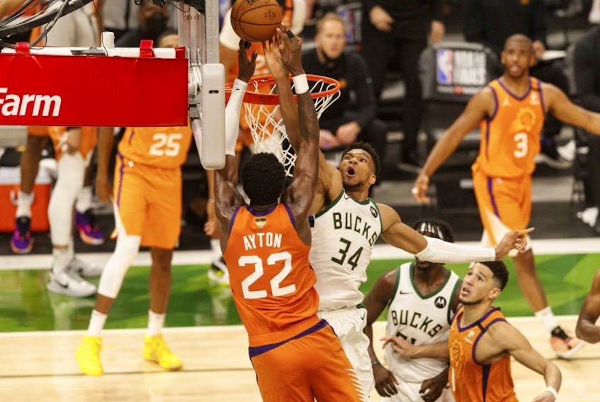 Forward Giannis Antetokounmpo and the Milwaukee Bucks tied up the NBA Finals against the favoured Phoenix Suns 2-2 with a 109-103 win on Wednesday night.                          USA TODAY Sports