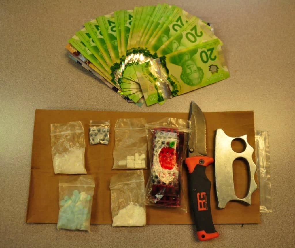 Charlottetown Police Services' street crime unit arrested a 26-year-old Cornwall man following a targeted traffic stop in Clyde River and also seized a quantity of what is believed to be cocaine, methamphetamine tablets, crystal methamphetamine, Ritalin, lorazepam, prohibited brass knuckles and $1,000 in cash.