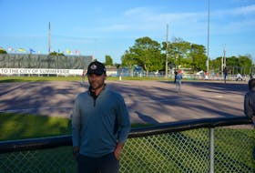 Summerside Area Baseball Association (SABA) president Tanner Doiron stands along the third-base line of the Very Important Volunteer Field at Queen Elizabeth Park. SABA is celebrating its 40th anniversary during the 2021 season.