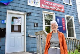 Marie Burge of the Cooper Institute and Basic Income Canada Network stands outside the Cooper Institute offices in Charlottetown last month.