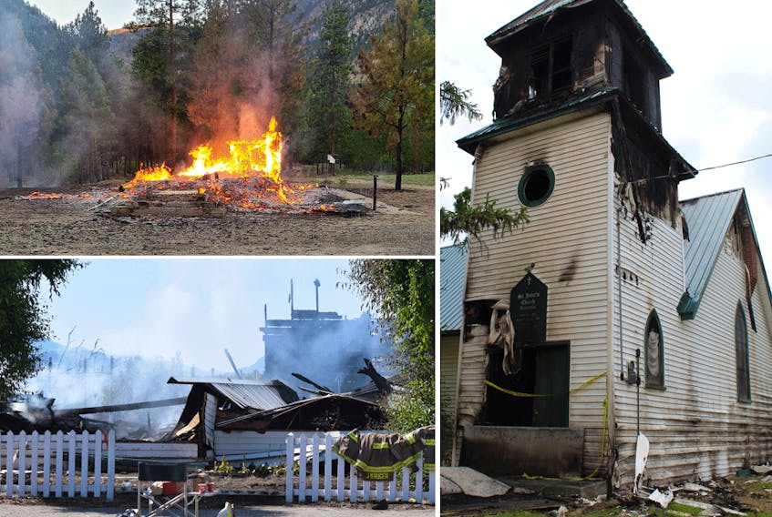  Three of the ones that burned: the Chopaka Church on the Lower Similkameen Indian Band reserve in B.C., top left, St. John’s Anglican Church on Six Nations of the Grand River in Ontario, right, and Sacred Heart Church on the Penticton Indian Reserve in B.C.