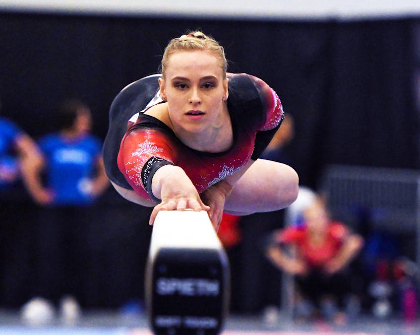 Canadian gymnast Ellie Black on the balance beam at an international competition. - Dan Galbraith/Gymnastics Canada - Contributed